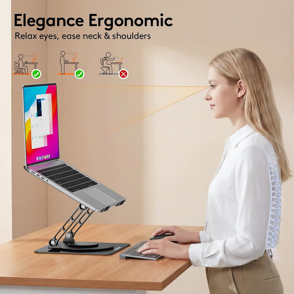 TECKNET BASICS Laptop Stand, 360° Rotating Base, Ergonomic Foldable Aluminum Alloy Riser, Height Adjustable, Compatible with MacBook, Dell, HP and All 10‑17" Laptops‑Black