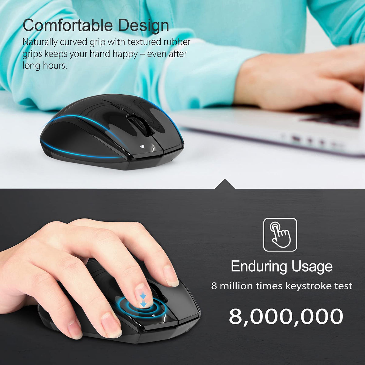 TECKNET Wireless Mouse, 2.4G USB Computer Mouse with 6-Level Adjustable 4800 DPI, Silent Quiet Click,30 Months Battery, Ergonomic Grips, 6 Buttons Portable for PC, Chromebook, Mac