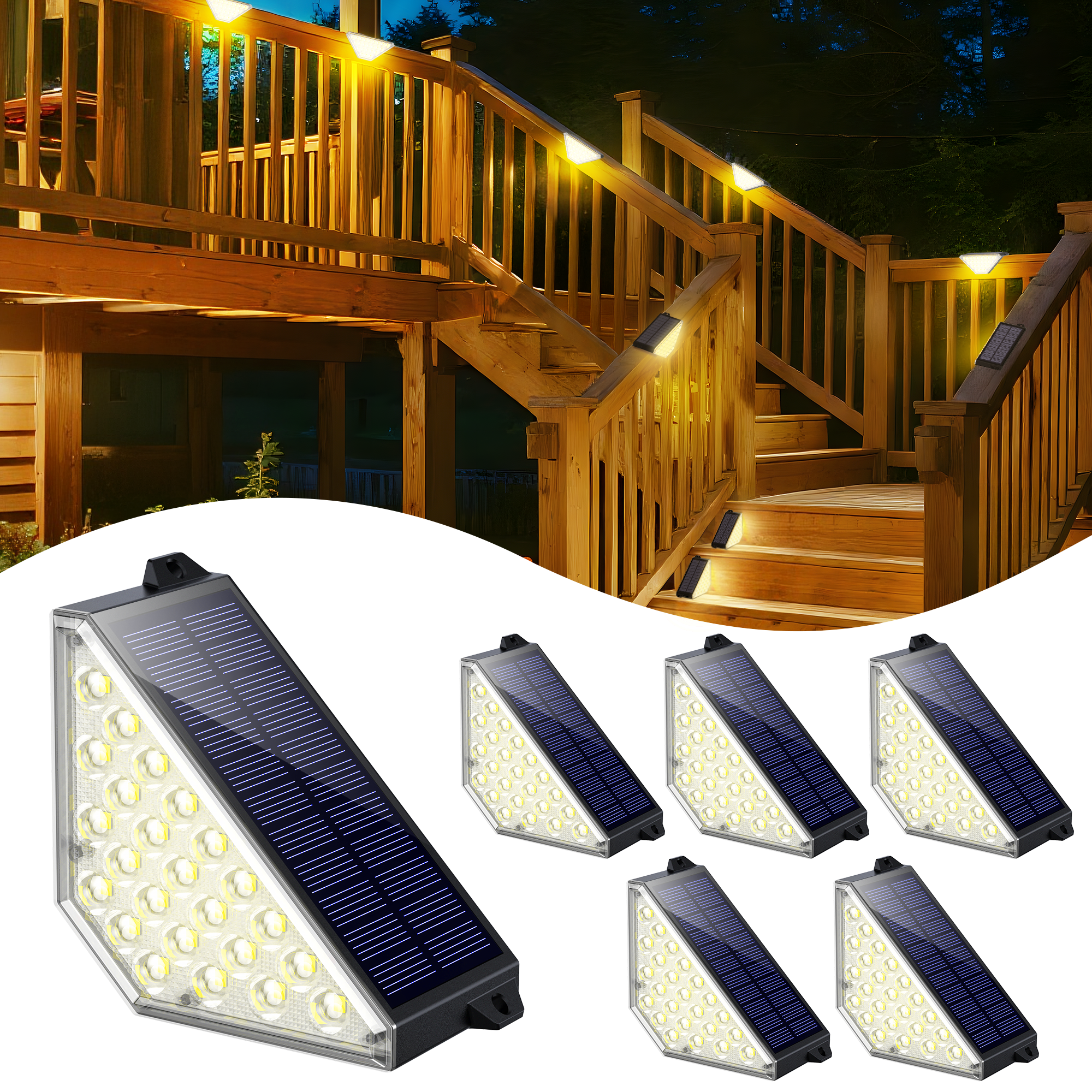 TECKNET Solar Step Lights for Outside, 2 Modes Brightness Adjustable, 24 LEDs Solar Stair Lights Outdoor, IP67 Waterproof Deck Light for Yard, Porch, Front Door, Patio, Garden