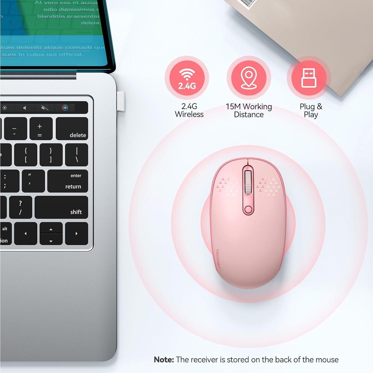Wireless Mouse, 2.4G Quiet Computer Mouse with USB Receiver, 4 Buttons Portable Cordless Mice for Chromebook, Laptop, PC, Mac, 800/1200/1600 DPI