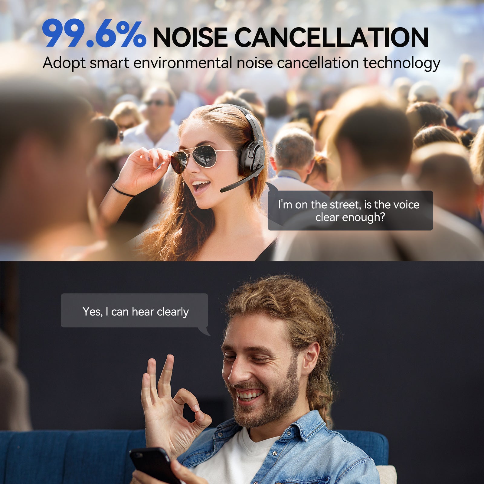 TECKNET Trucker Bluetooth Headset: V5.2 & USB Dongle, 70H Wireless with Mic/Mute, ENC Noise Canceling, for Truck Drivers, Cell Phone, PC, Office