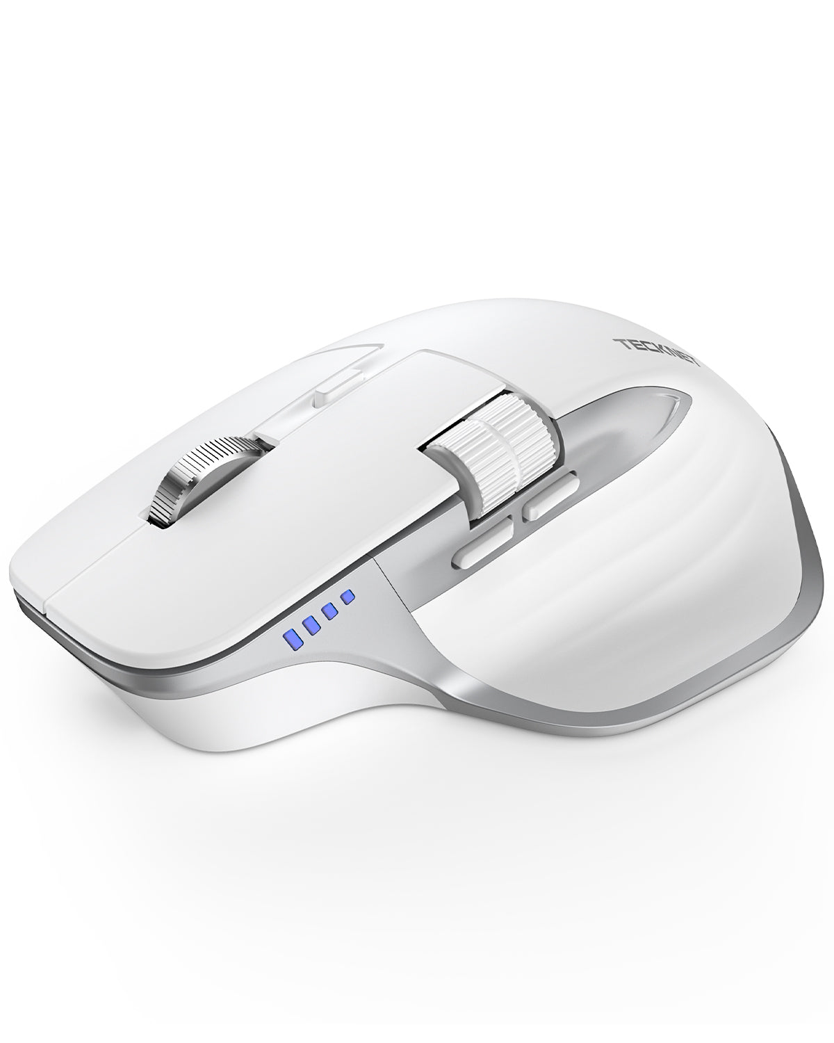 TEIMA Wireless Mouse, Bluetooth Mouse (BT5.3/5.0 & 2.4G) Rechargeable Ergonomic Optical Mouse with 6 Adjustable DPI, Side Scroll, Quiet Clicks, USB A Receiver, 7 Buttons, Wide Compatibility - White