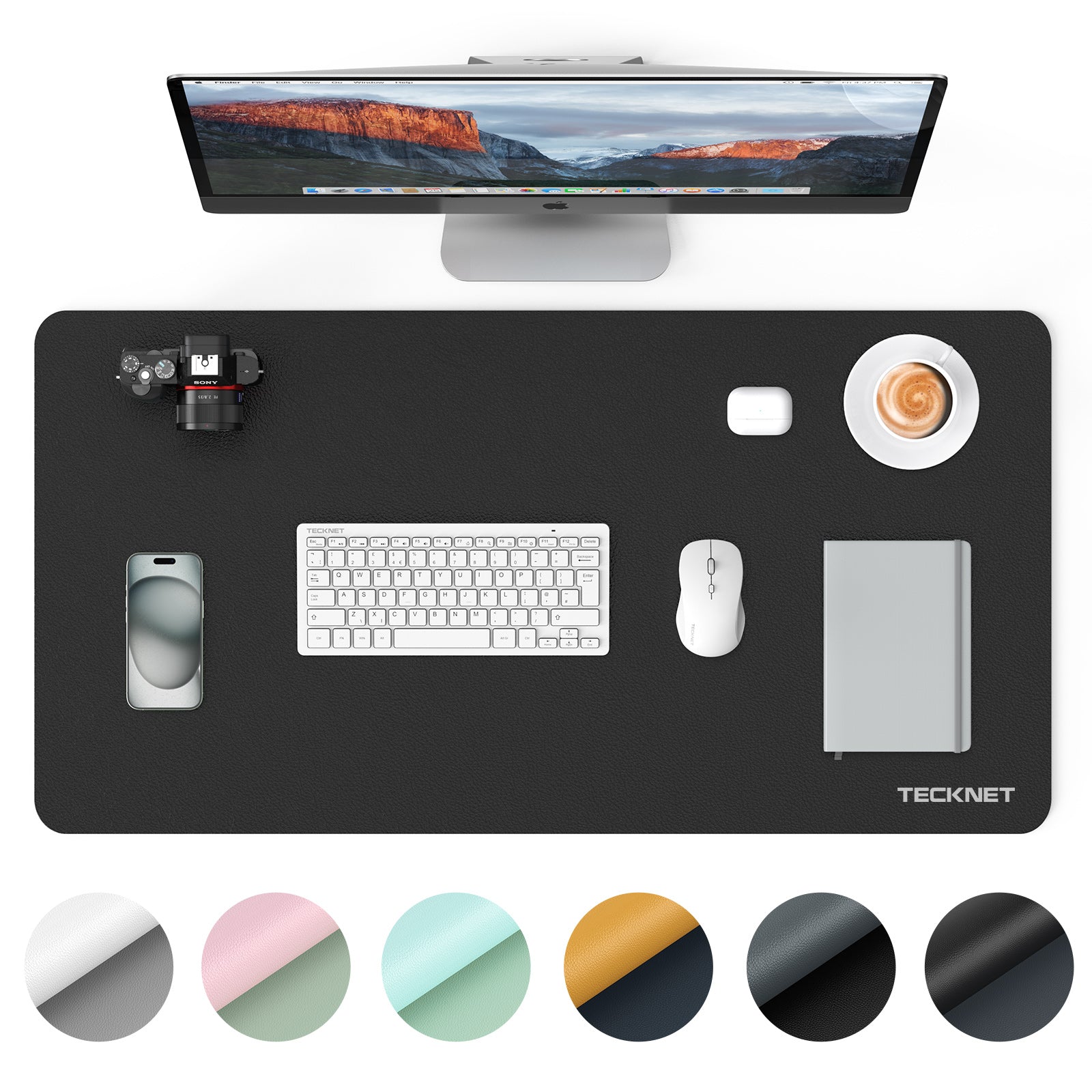 TECKNET 31.5"x15.8" Leather Desk Mat, Large Double-Sided Waterproof Blotter Pad for Office & Home - Grey