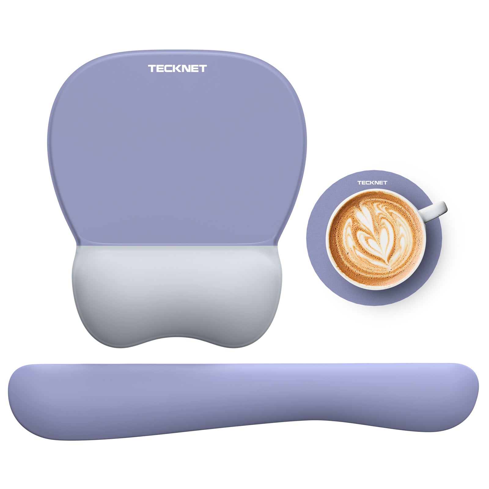 TECKNET BASICS Gel Mouse Pad with Wrist Rest, 3 in 1 Keyboard Wrist Rest for Pain Relief, Non-Slip PU Base, Ergonomic Set for Office & Home,Purple