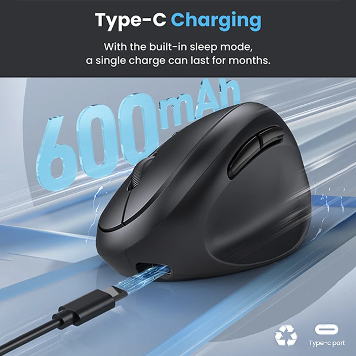 TECKNET Ergo Tri-Mode Vertical Wireless Mouse MS017