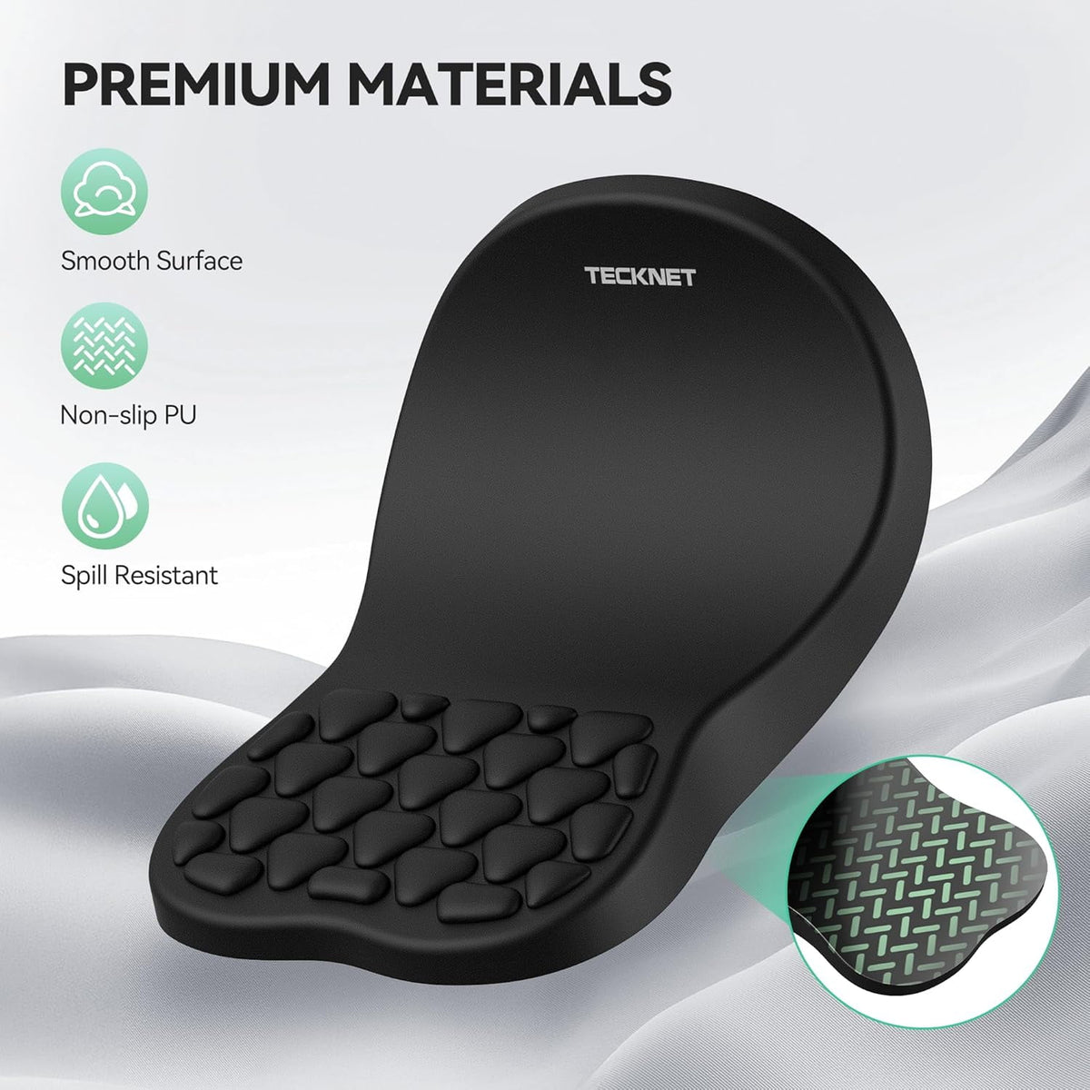 TECKNET Ergonomic Mouse Pad, Memory Foam with Massage Design, Non-Slip PU Base for Pain Relief, 12*8"for Desk Home Office Gaming, Black