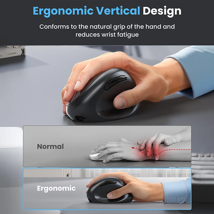 TECKNET Ergo Tri-Mode Vertical Wireless Mouse MS017
