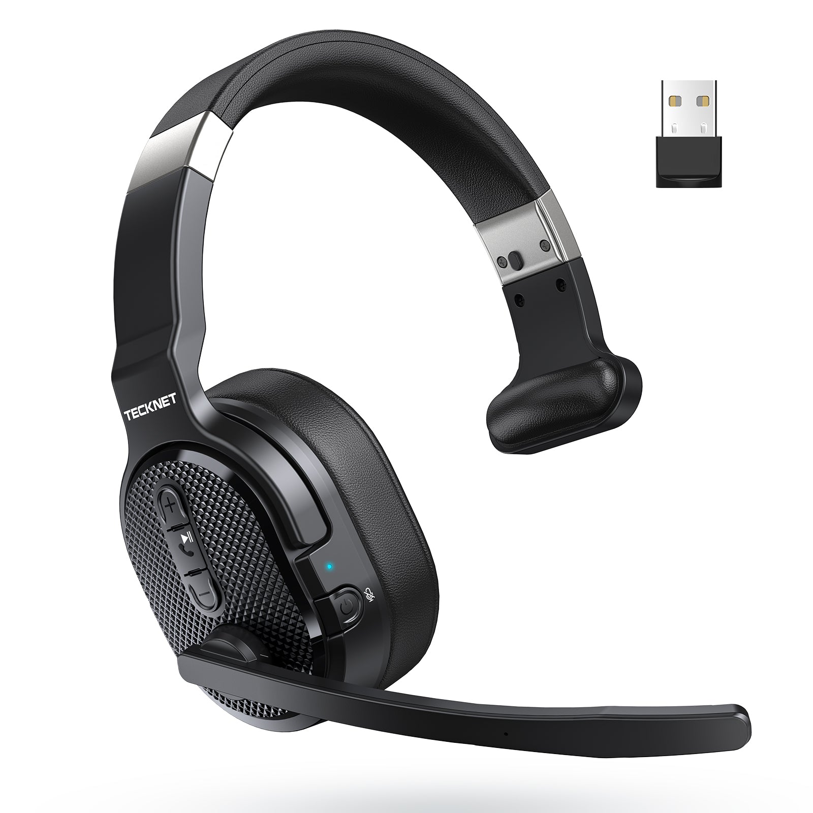 TECKNET Trucker Bluetooth Headset: V5.2 & USB Dongle, 70H Wireless with Mic/Mute, ENC Noise Canceling, for Truck Drivers, Cell Phone, PC, Office