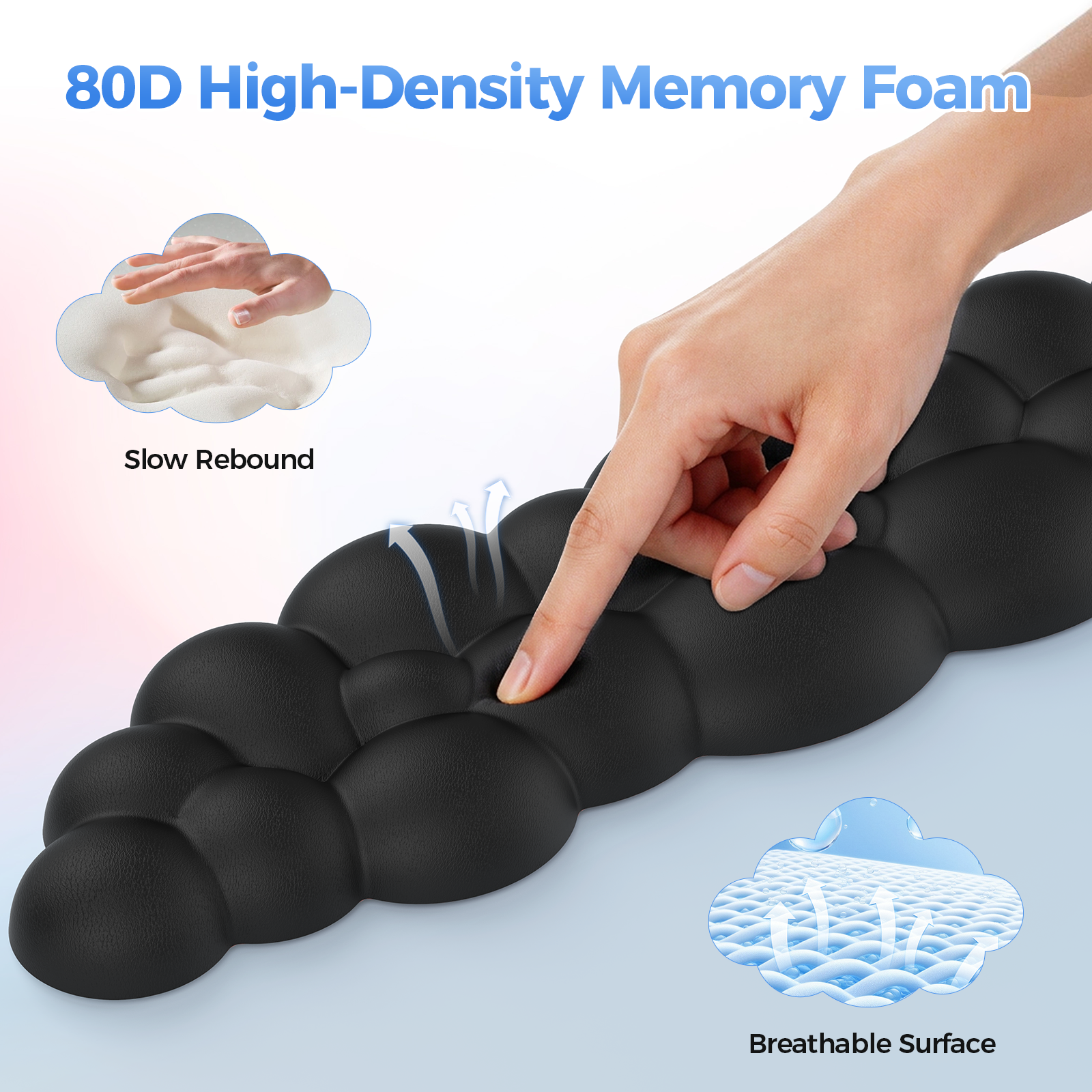 TECKNET BASICS Cloud Ergonomic Mouse Pad with Wrist Rest, Memory Foam Support & Non-Slip Base for Pain Relief, Office & Gaming, Black