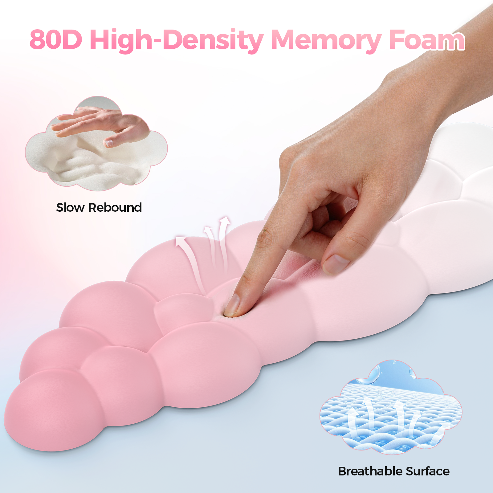 TECKNET BASICS Cloud Ergonomic Mouse Pad with Wrist Rest, Memory Foam Support & Non-Slip Base for Pain Relief, Office & Gaming, Pink