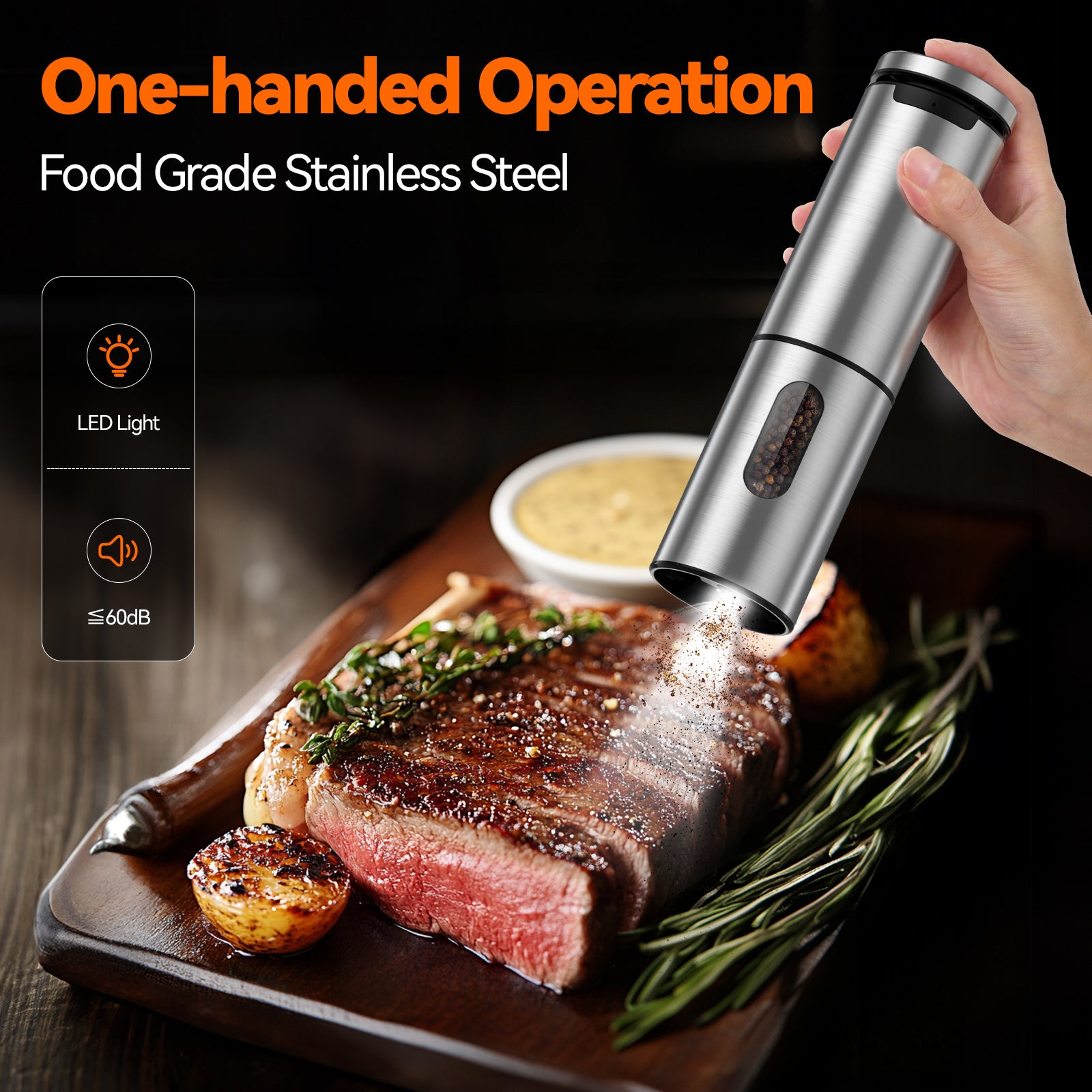 Tecknet Electric Salt and Pepper Grinder Set Rechargeable Stainless Steel