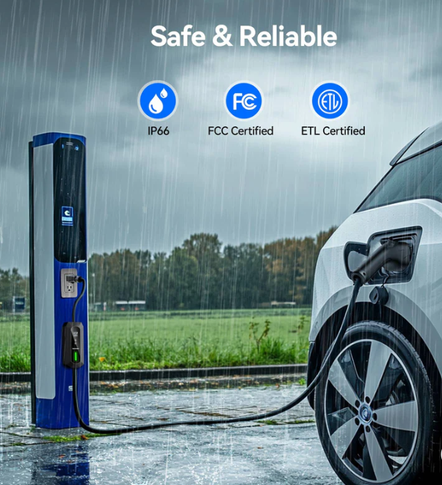 Tecknet 32A Level 1/Level 2 Portable EV Charger with LCD Touch Screen & APP Control - NEMA 14-50 and 5-15 Plugs Included, J1772 Compatible for Electric Vehicles