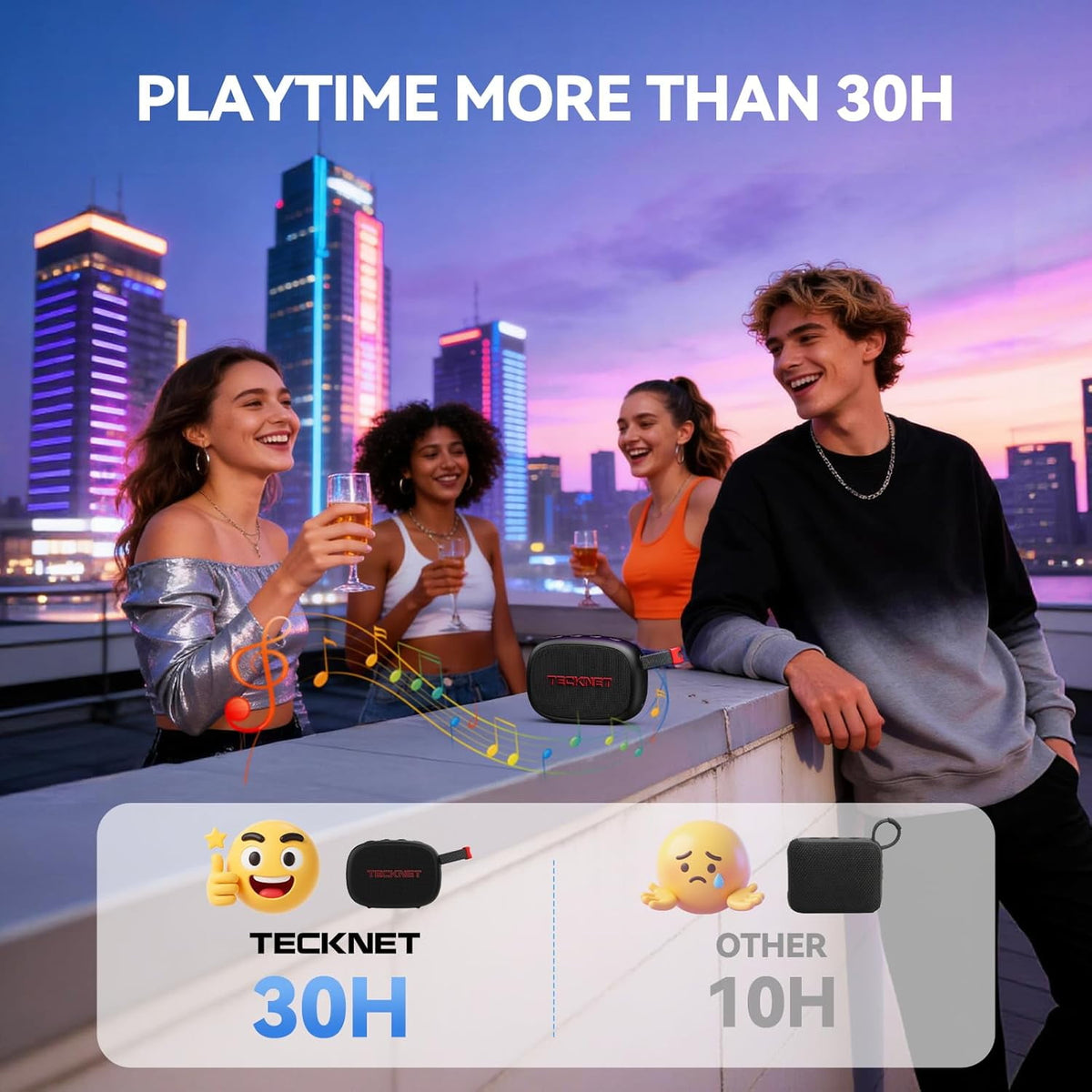 TECKNET Portable Bluetooth Speaker, IP67 Waterproof, 30H Playtime, Magnetic, Bluetooth 5.4, TWS, Home Party Outdoor Travel,gift