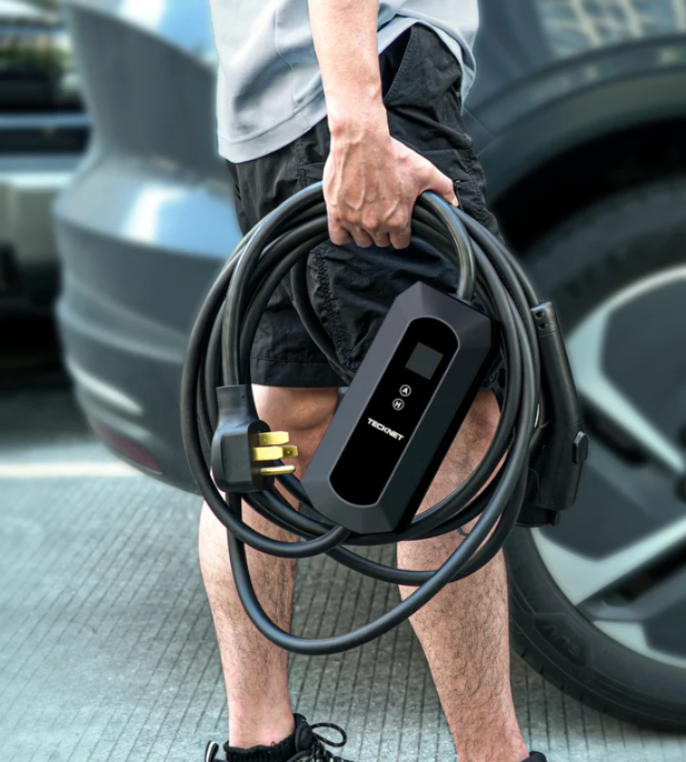 Tecknet 32A Level 1/Level 2 Portable EV Charger with LCD Touch Screen & APP Control - NEMA 14-50 and 5-15 Plugs Included, J1772 Compatible for Electric Vehicles