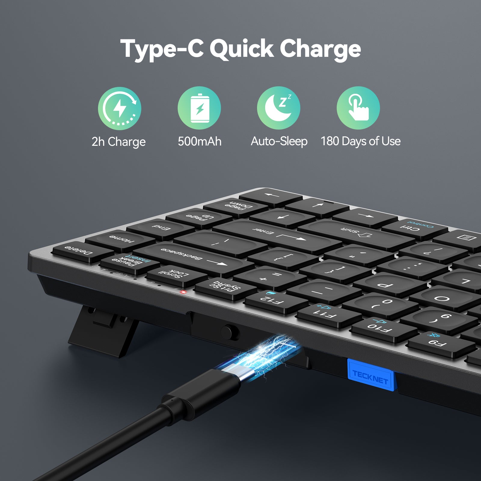 TECKNET Bluetooth Keyboard Rechargeable, 4-Device (2.4G+3BT) Wireless Keyboard, Ultra-Slim Quiet Typing, 14 Hotkeys Computer Keyboard for PC/Laptop/Smart TV/Tablet/Compatible with Apple iPad