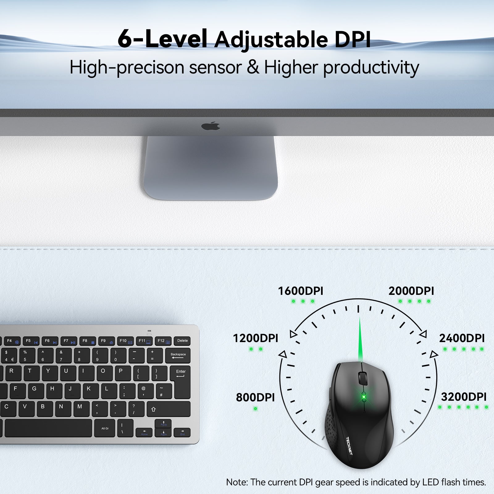 TECKNET Wireless Mouse, 2.4G USB Computer Mouse with 6-Level Adjustable 4800 DPI, Silent Quiet Click,30 Months Battery, Ergonomic Grips, 6 Buttons Portable for PC, Chromebook, Mac - Black