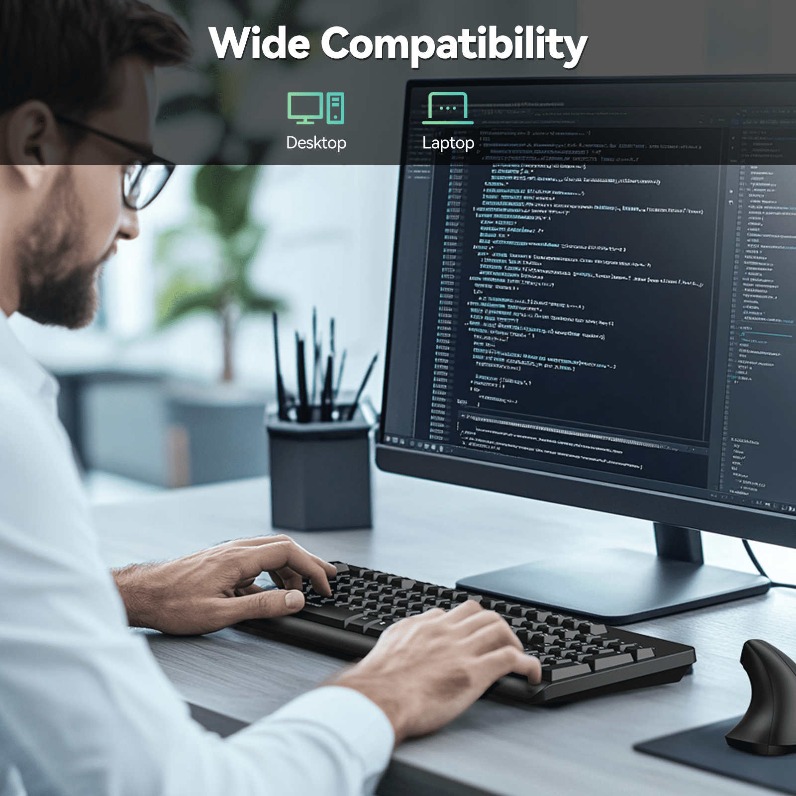 TECKNET BASICS Wireless Keyboard & Mouse Combo, Full-Size Ergonomic, Low-Noise Typing & Clicking, Long Battery Life, Spill-Resistant, 2.4G Lag-Free USB for PC/Laptop/Computer