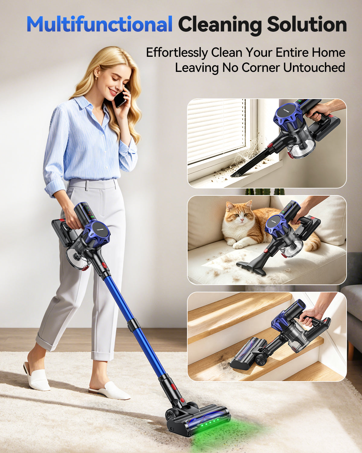 TechRise Basic 550W/45kPa Cordless Vacuum,60Mins Runtime Lightweight Stick Vacuum for Hardwood Floor Carpet Pet Hair