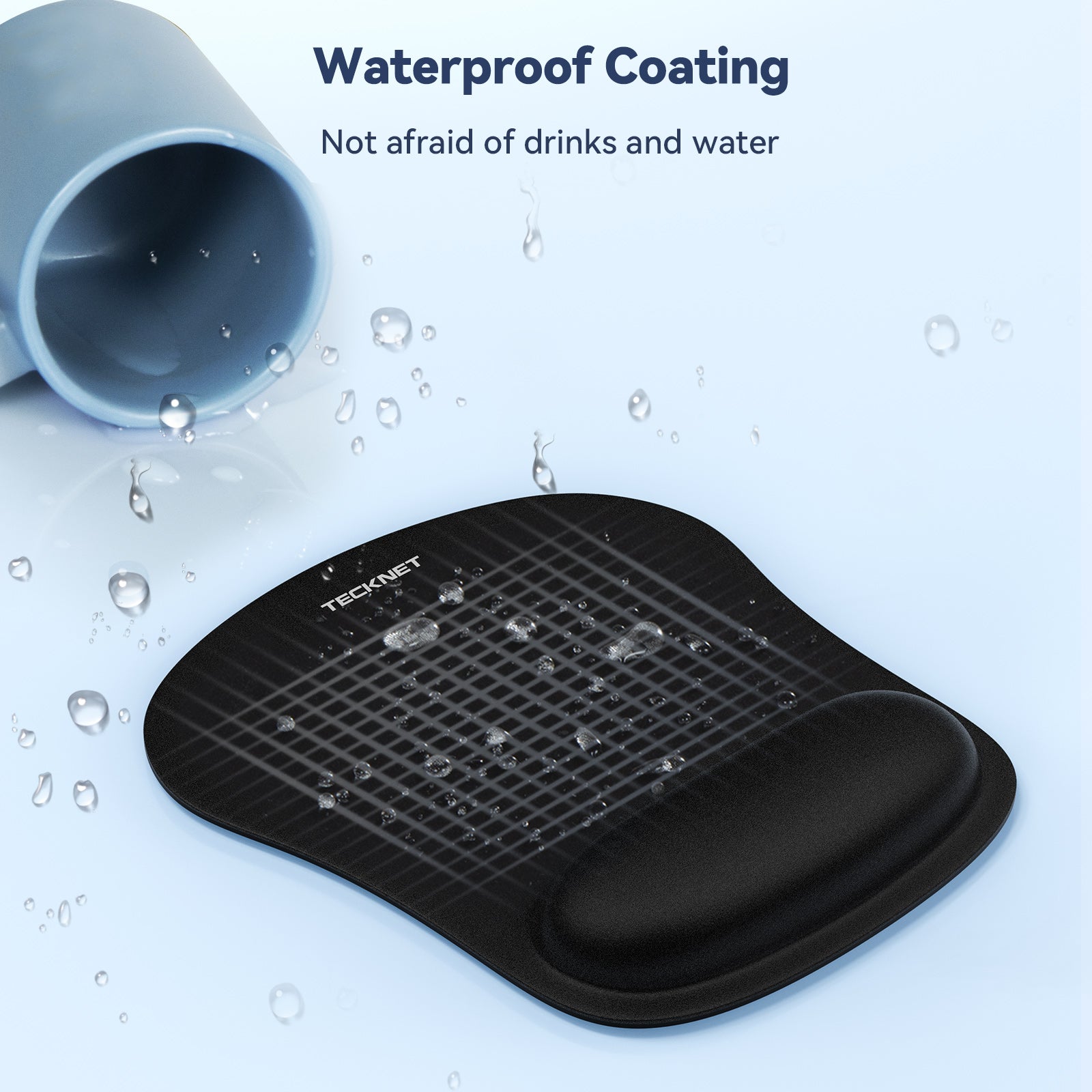 TECKNET BASICS Mouse Pad with Wrist Support, Ergonomic Gaming Mouse Pad for Pain Relief, Non-Slip Waterproof Desk Pad for Office, Study & Laptop, Black