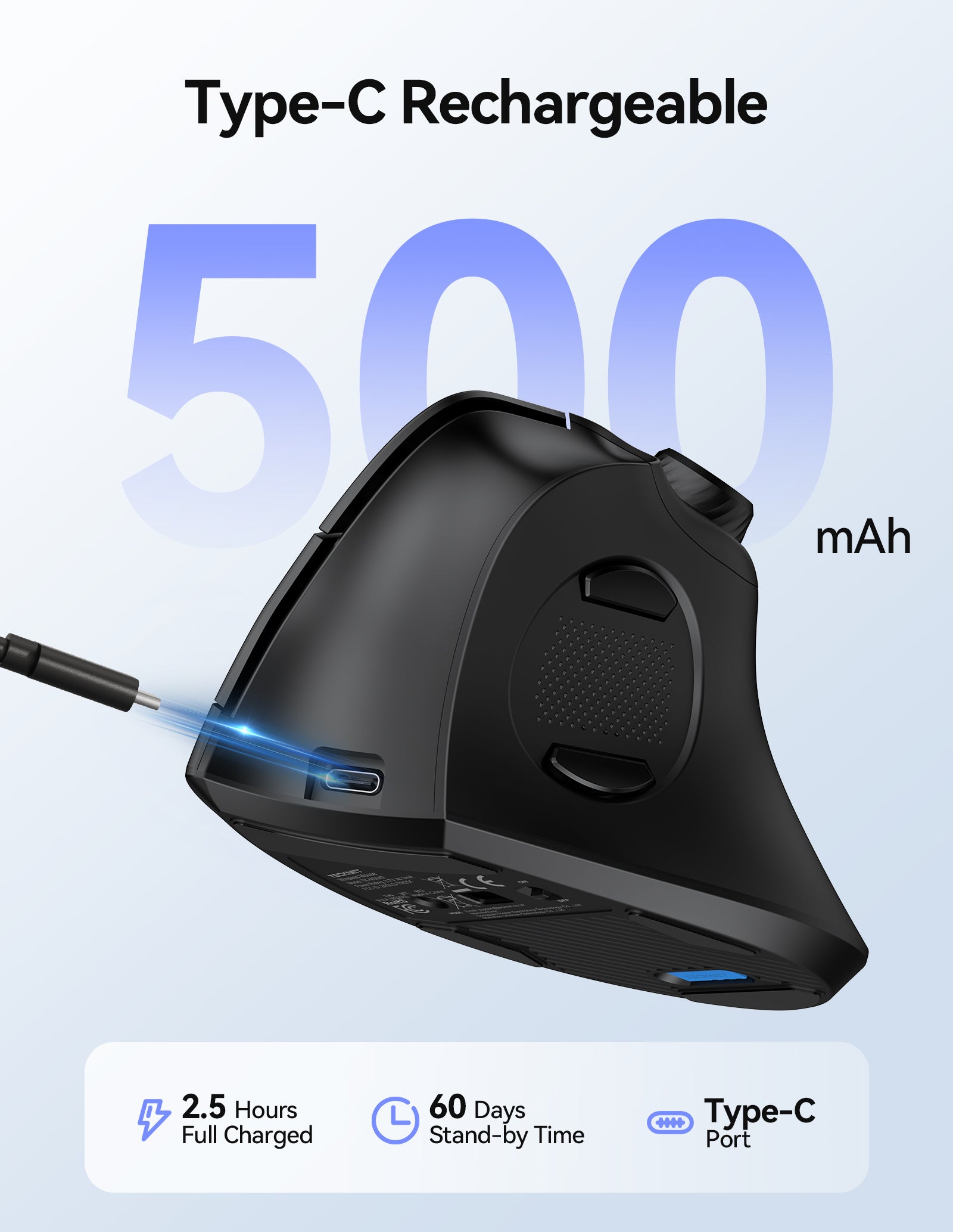 TECKNET Ergonomic Mouse, Rechargeable Wireless Bluetooth Mouse (BT 5.0/5.0+2.4G), Vertical Mouse with Volume Knob, Quiet Clicks, Cordless Mice 6 Adjustable DPI with USB A Receiver, Wide Compatibility