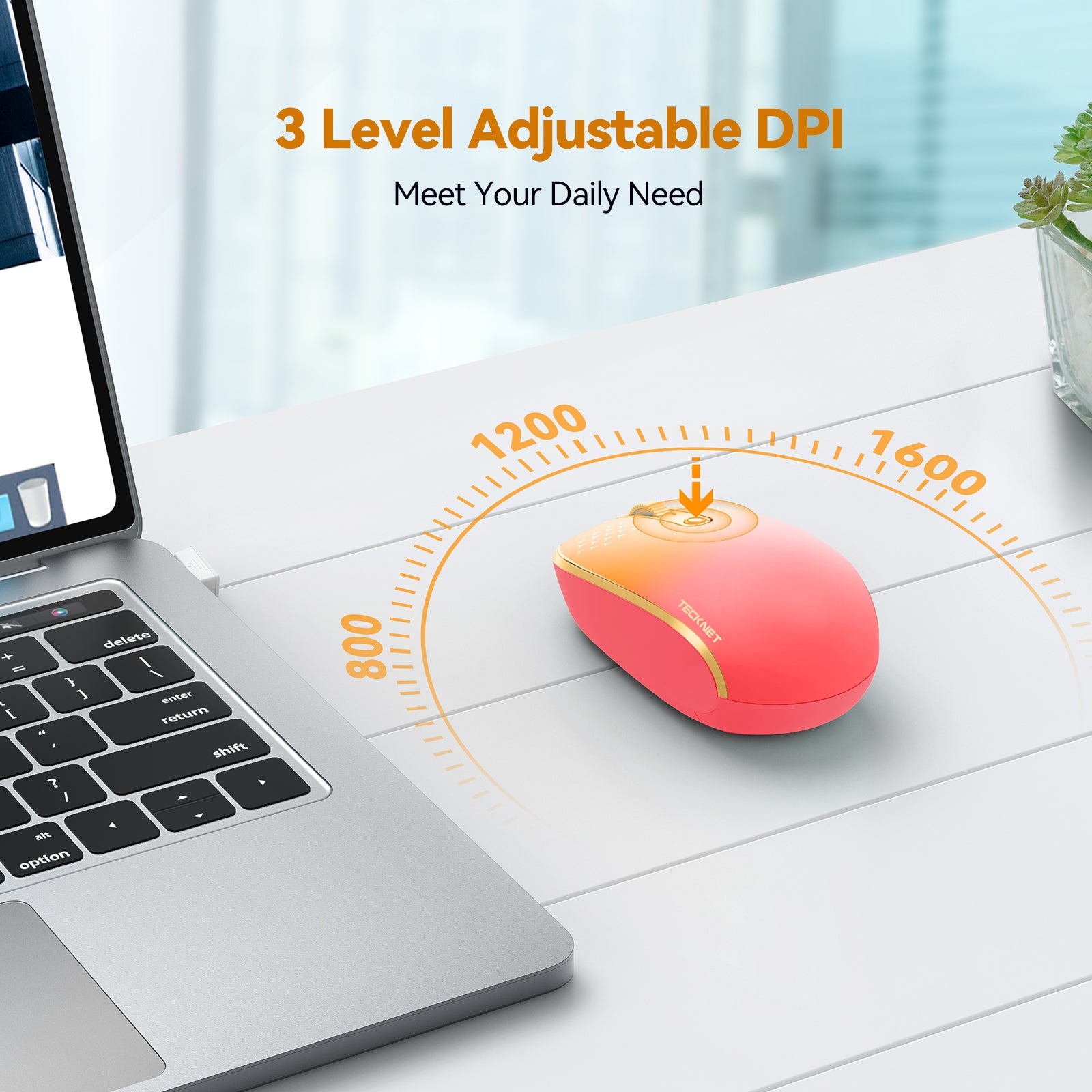 TECKNET Wireless Mouse, 2.4G Quiet Computer Mouse with USB Receiver, 4 Buttons Portable Cordless Mice for Chromebook, Laptop, PC, Mac, 800/1200/1600 DPI