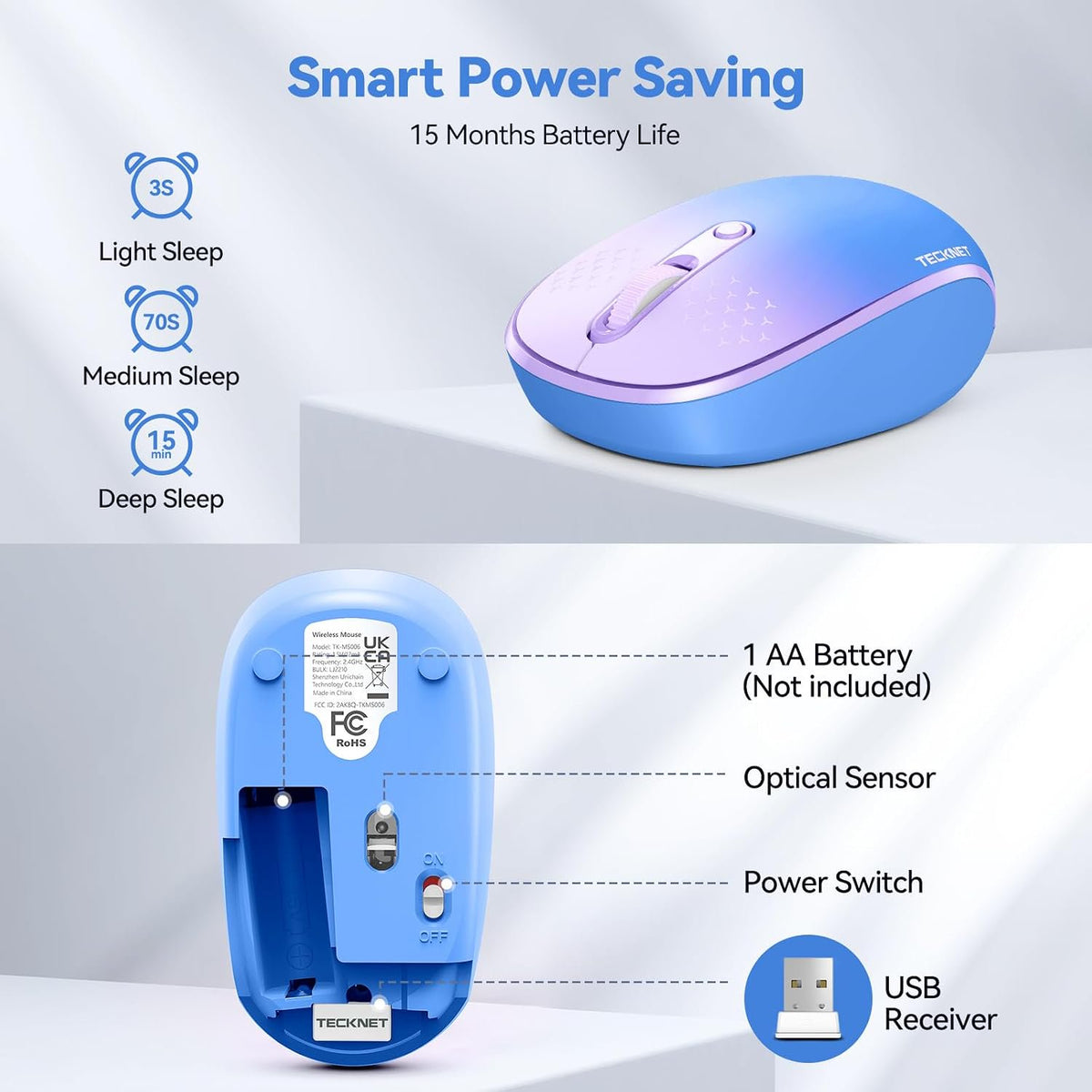 Wireless Mouse, 2.4G Quiet Computer Mouse with USB Receiver, 4 Buttons Portable Cordless Mice for Chromebook, Laptop, PC, Mac, 800/1200/1600 DPI