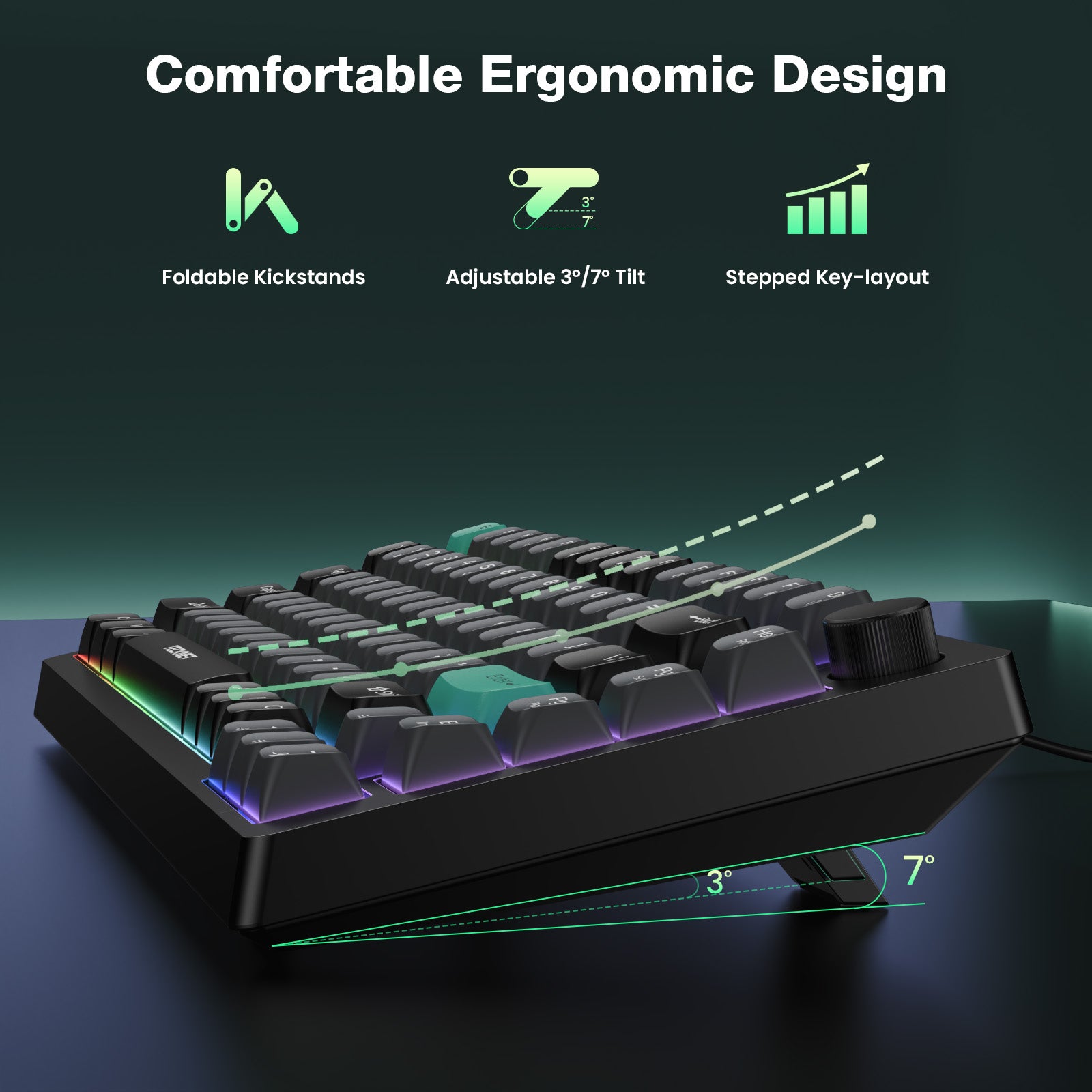 TECKNET RGB Gaming Keyboard,Compact 83 Keys Wired Keyboard with Volumn Knob