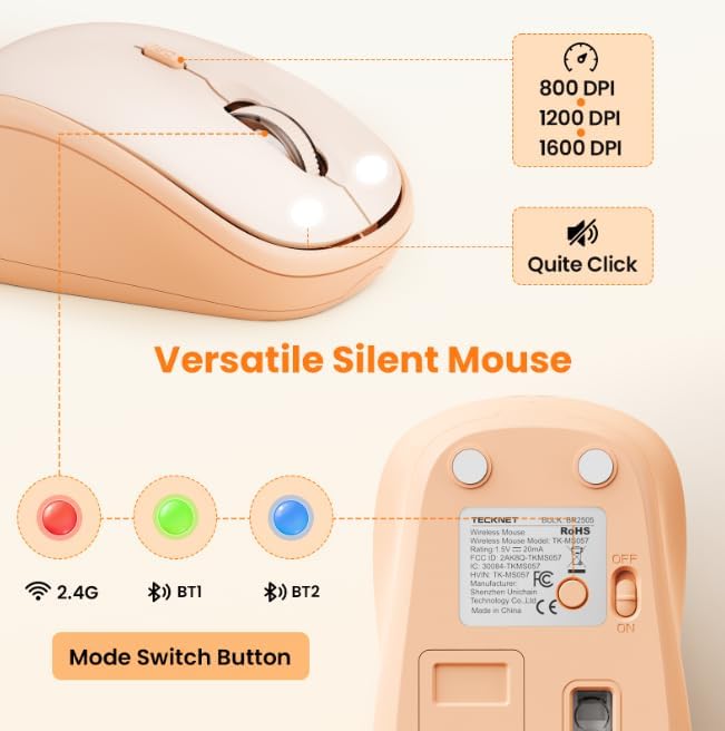 TECKNET Colorful Wireless Keyboard and Mouse Combo