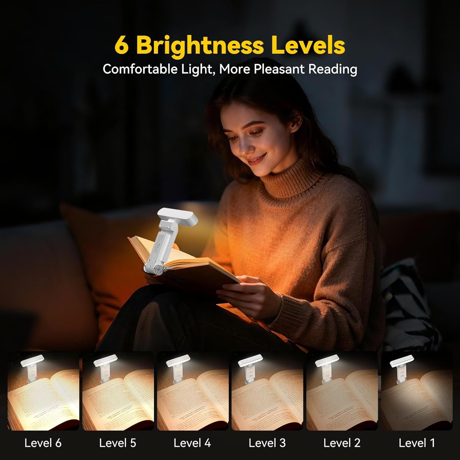 TechRise Book Light – 12 LED Clip-on Reading Light for Books in Bed. Rechargeable, Eye-Caring with Timer, 5 Color Temps & 6 Brightness, 80+ Hrs. Perfect for Kids & Book Lovers.