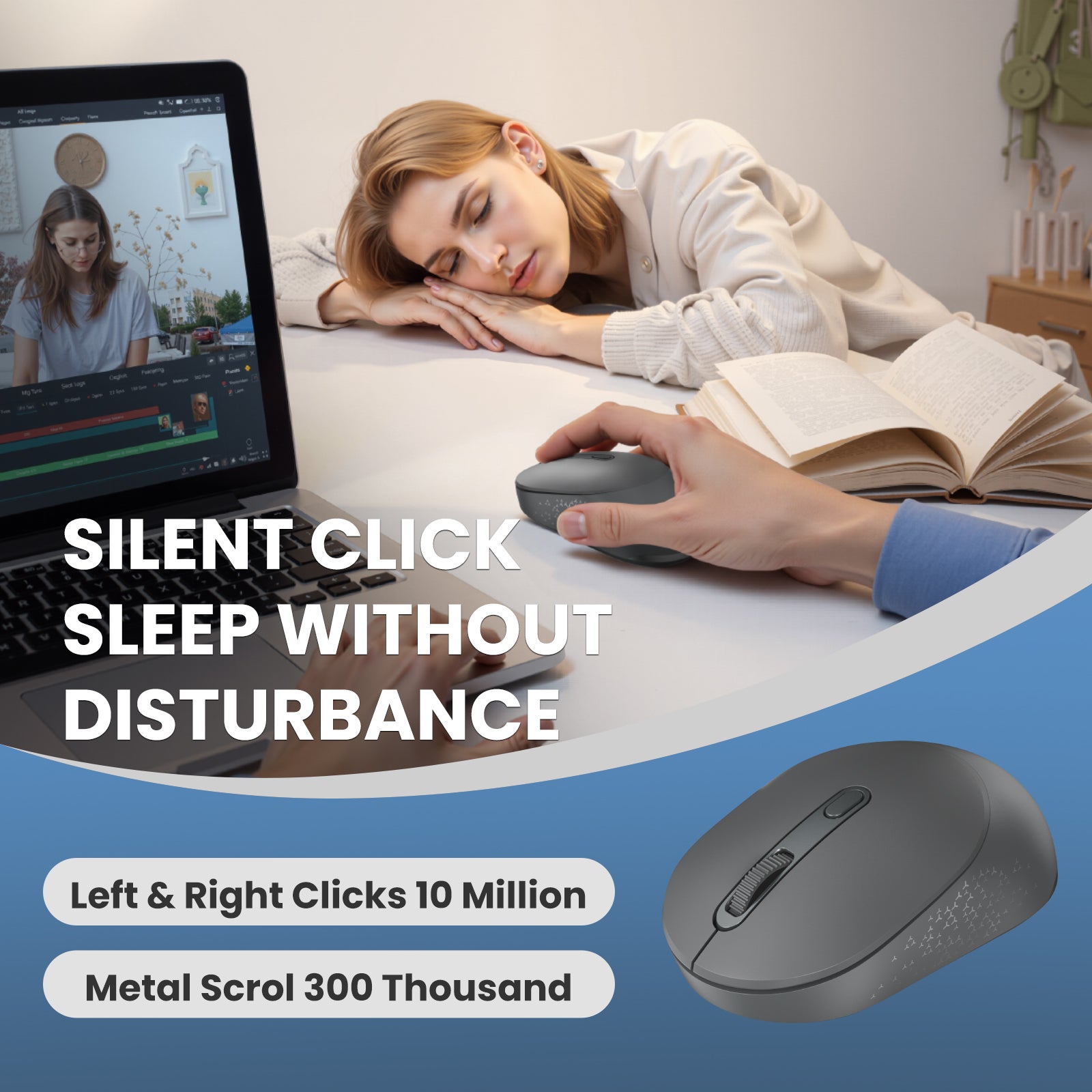 TECKNET Bluetooth Wireless Mouse, Bluetooth 5.0 & 2.4G USB Receiver, Compact & Portable, Silent Click, Ergonomic Symmetrical Design, 18-Month Battery, Adjustable DPI, Wide Compatibility - Grey
