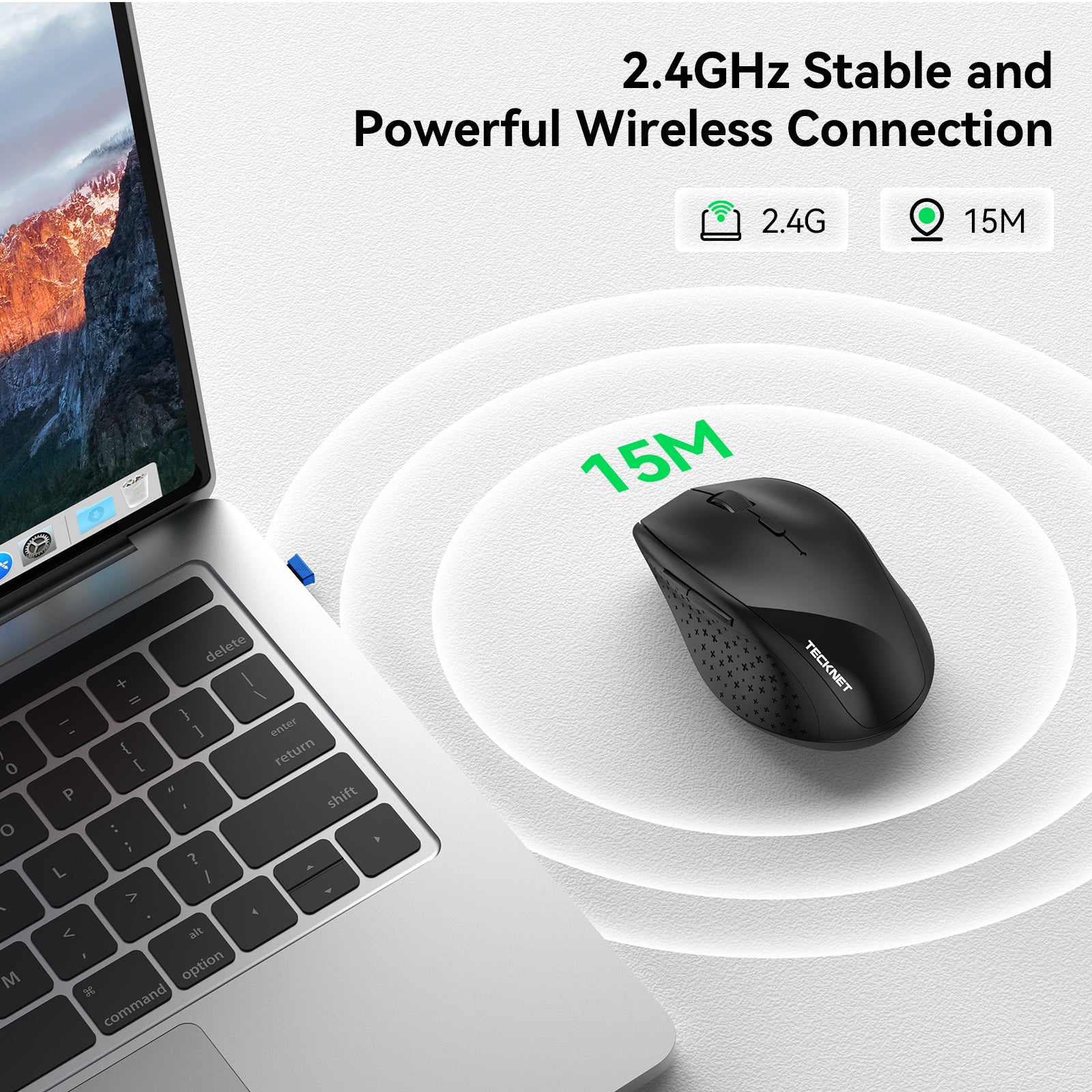 TECKNET Wireless Mouse, 2.4G USB Computer Mouse with 6-Level Adjustable 4800 DPI, Silent Quiet Click,30 Months Battery, Ergonomic Grips, 6 Buttons Portable for PC, Chromebook, Mac - Black