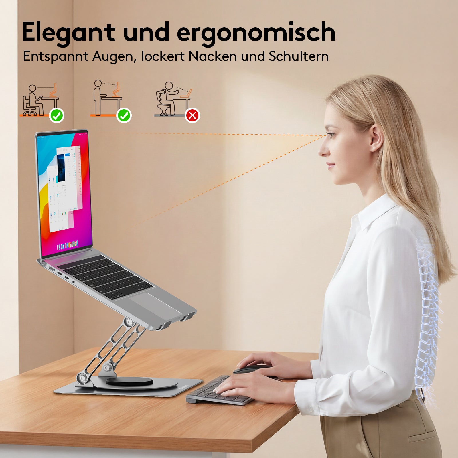 TECKNET BASICS Laptop Stand with 360° Rotating Base, Ergonomic Foldable Riser, Height Adjustable for MacBook/Dell/HP & All 10-17" Laptops- Silver
