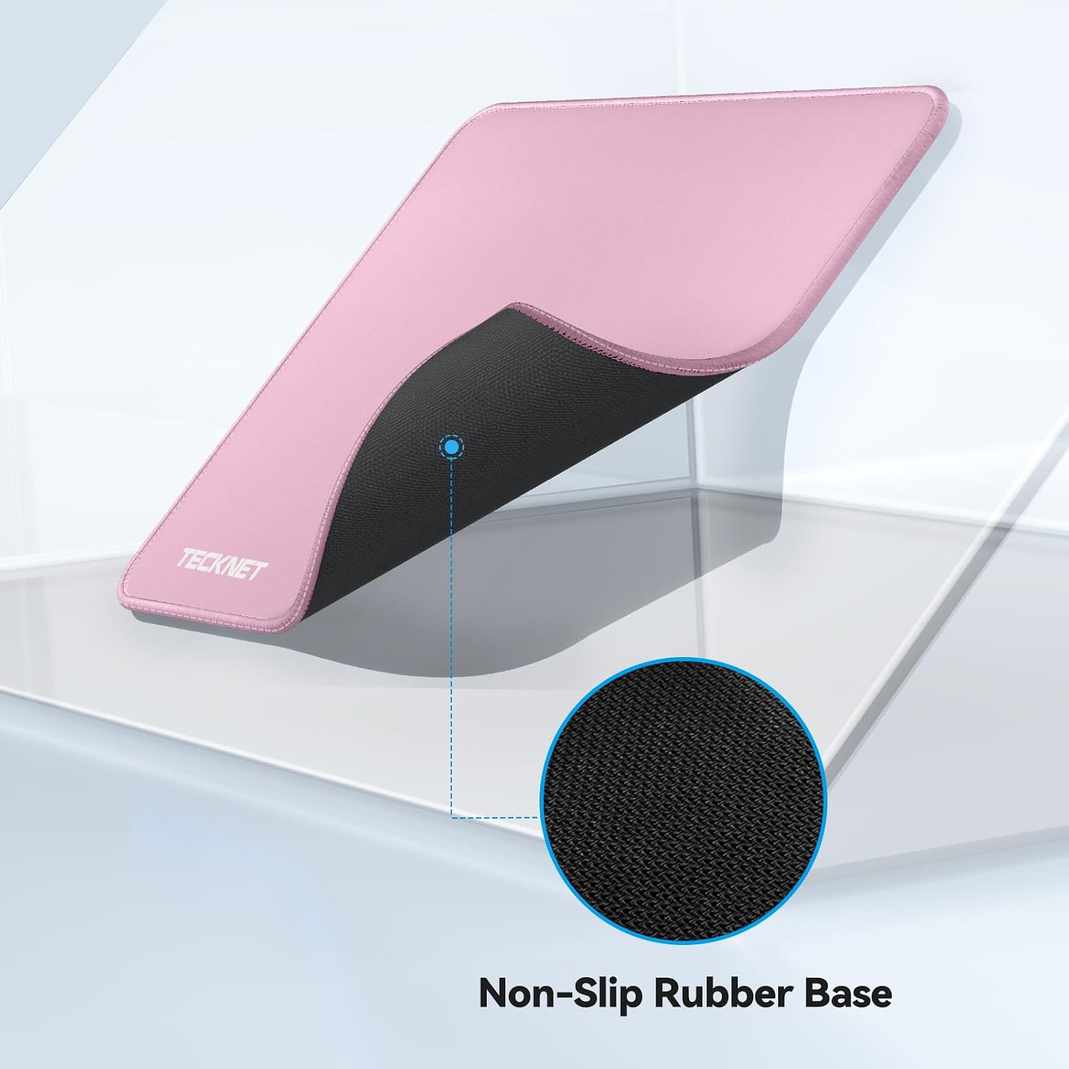TECKNET BASICS Mouse Pad with Anti-fray Stitching, Waterproof Non-Slip Base, Stitched Edges Gaming Mouse Mat for Laptop, Compatible with Laser/Optical Mice- Pink