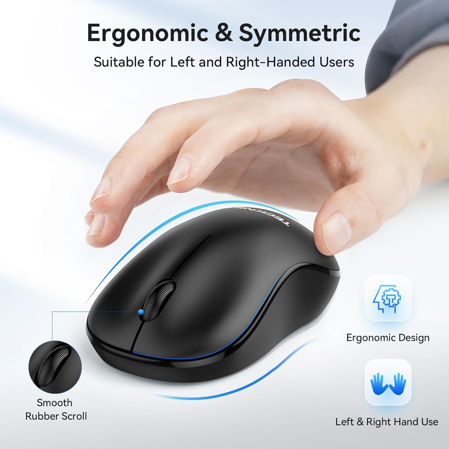 TECKNET Wireless Mouse for Laptop, 2.4G Silent Computer Mouse Quiet Click with 5 DPI Levels,Contoured Grip,Small Portable 30 Months Battery Cordless Mice for PC, Chromebook, Mac -Black