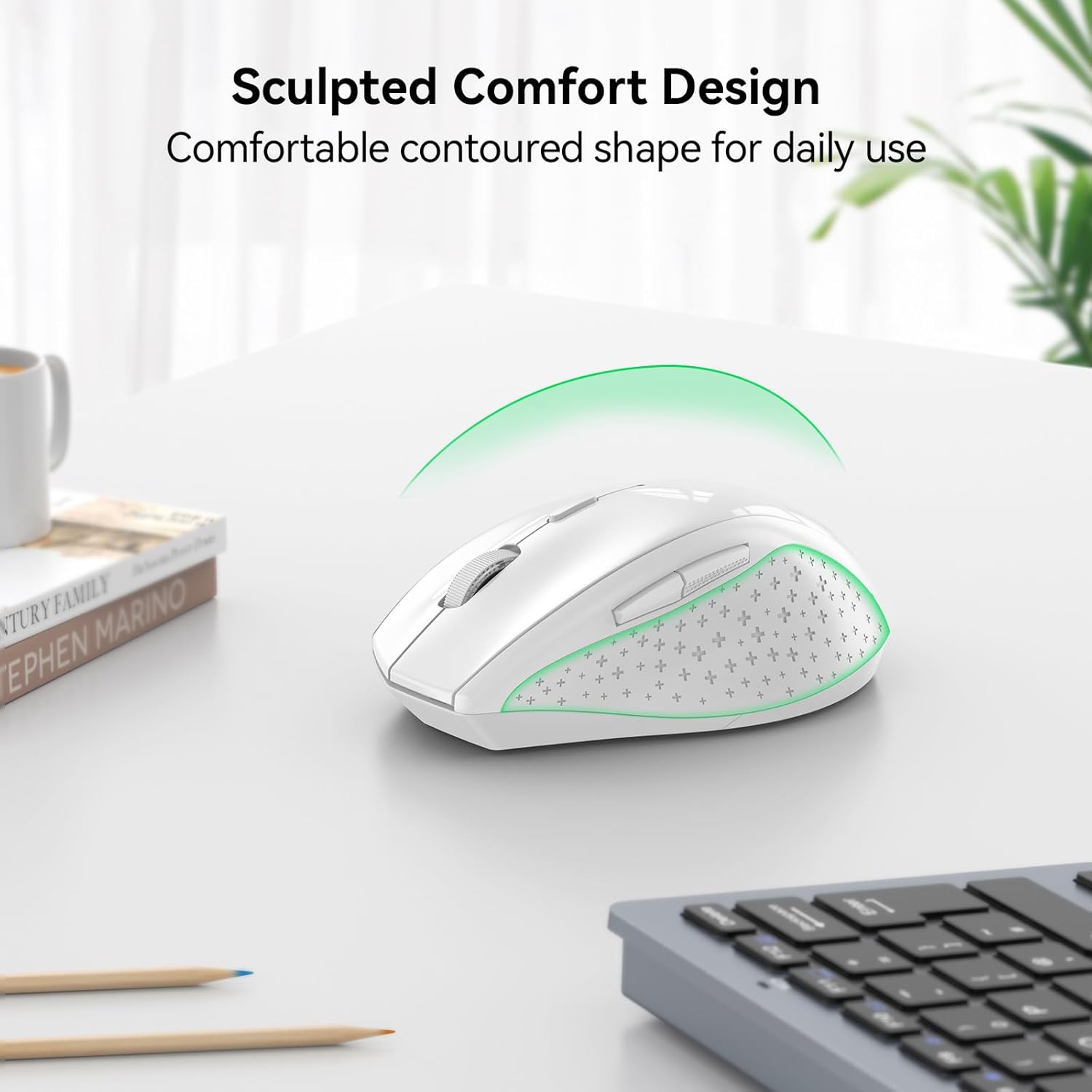 TECKNET Wireless Mouse, 2.4G USB Computer Mouse with 6-Level Adjustable 4800 DPI, Silent Quiet Click,30 Months Battery, Ergonomic Grips, 6 Buttons Portable for PC, Chromebook, Mac - White