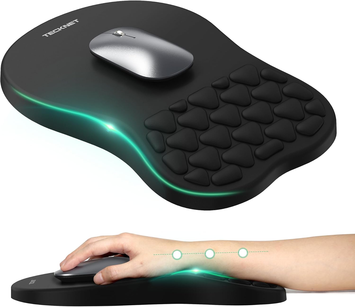 TECKNET Ergonomic Mouse Pad, Memory Foam with Massage Design, Non-Slip PU Base for Pain Relief, 12*8"for Desk Home Office Gaming, Black
