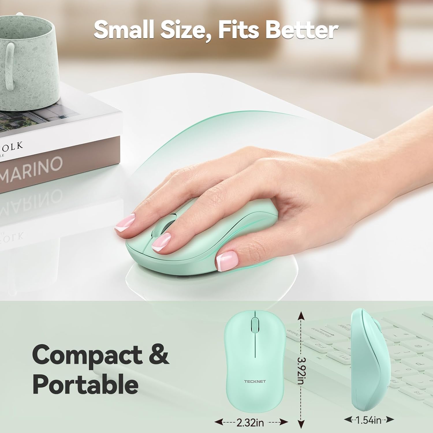 TECKNET Wireless Mouse for Laptop, 2.4G Silent Mouse Quiet Click, Small Portable Computer Mouse, 5 DPI Levels, Cordless Mice for PC, Chromebook, Mac