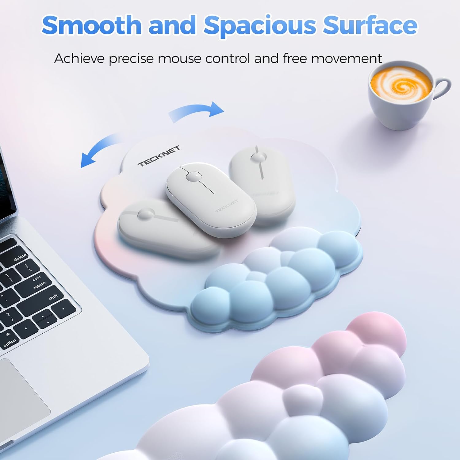 TECKNET BASICS Cloud Ergonomic Mouse Pad with Wrist Rest, Memory Foam Support & Non-Slip Base for Pain Relief, Office & Gaming, Rainbow