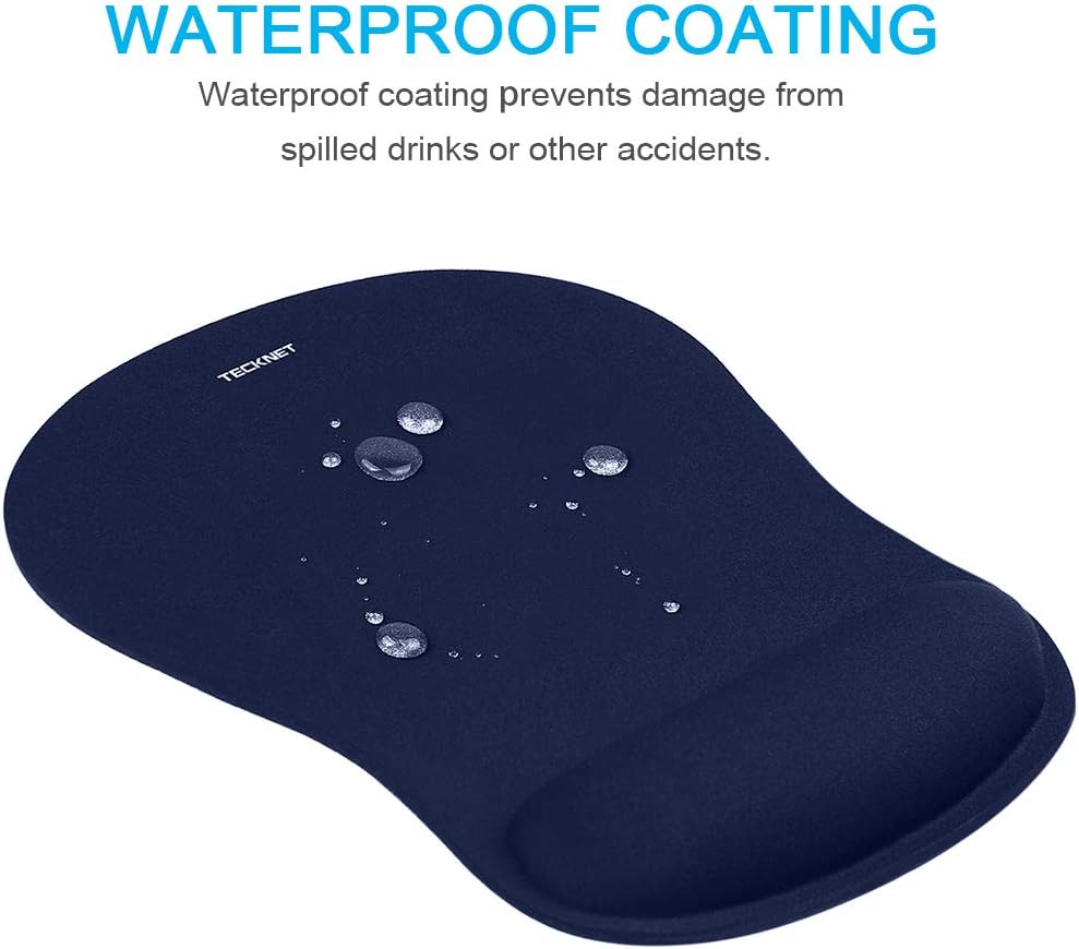 TECKNET Mouse Pad with Wrist Support, Ergonomic Gaming Mouse Pad Pain Relief, Portable Comfortable Mousepad for Computer, Laptop, Office, Home and Travel, Non-Slip Base, Waterproof Surface, Blue