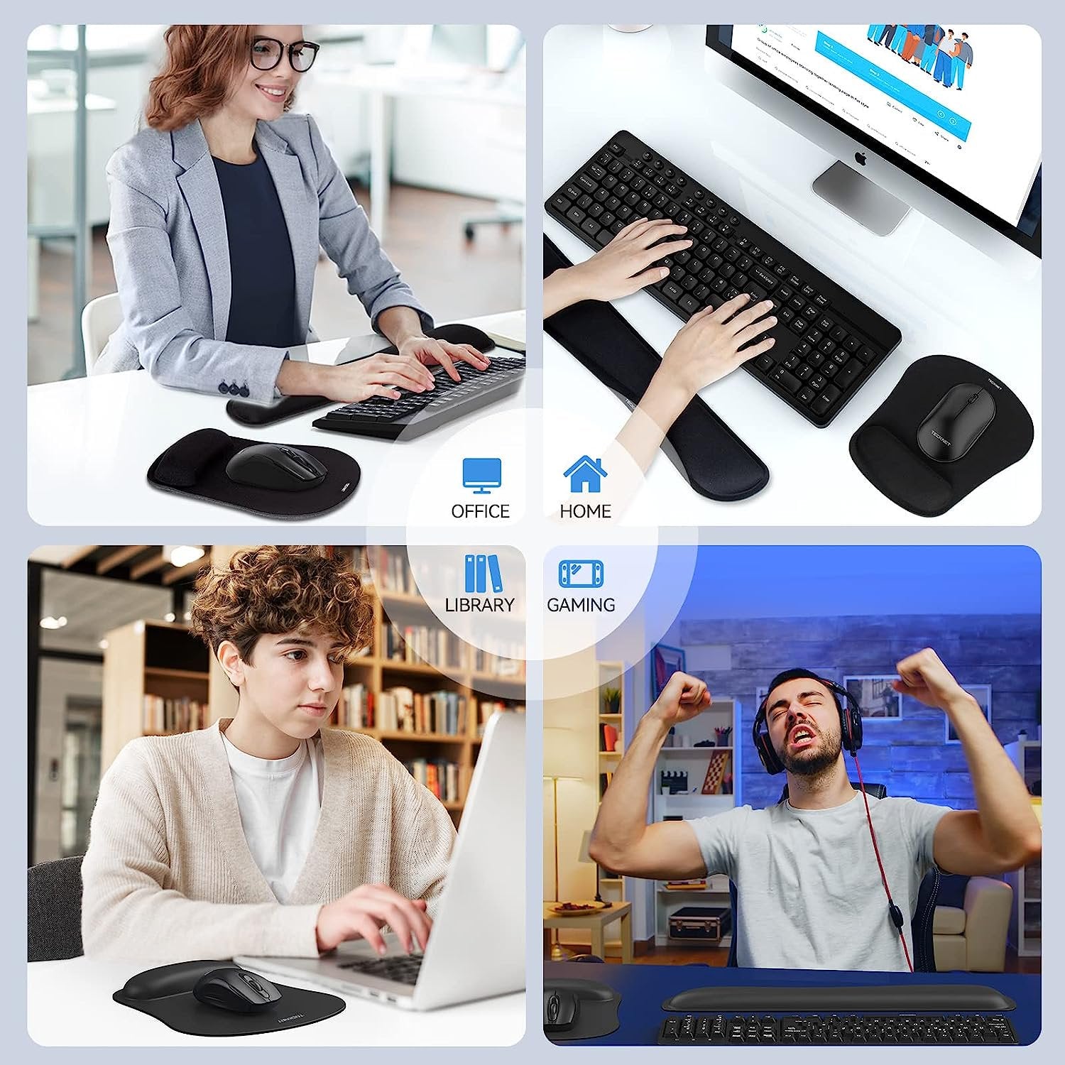 TECKNET BASICS Keyboard Wrist Rest & Mouse Pad Set, Ergonomic Memory Foam Support for Computer/Laptop, Pain Relief & Easy Typing - Black