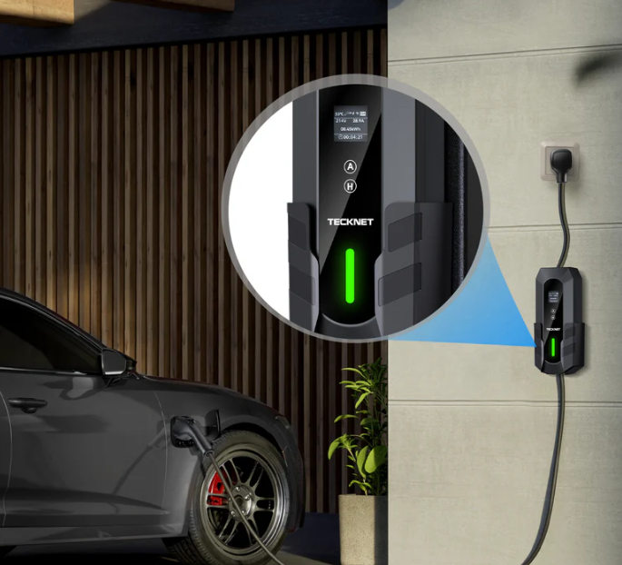 Tecknet 32A Level 1/Level 2 Portable EV Charger with LCD Touch Screen & APP Control - NEMA 14-50 and 5-15 Plugs Included, J1772 Compatible for Electric Vehicles