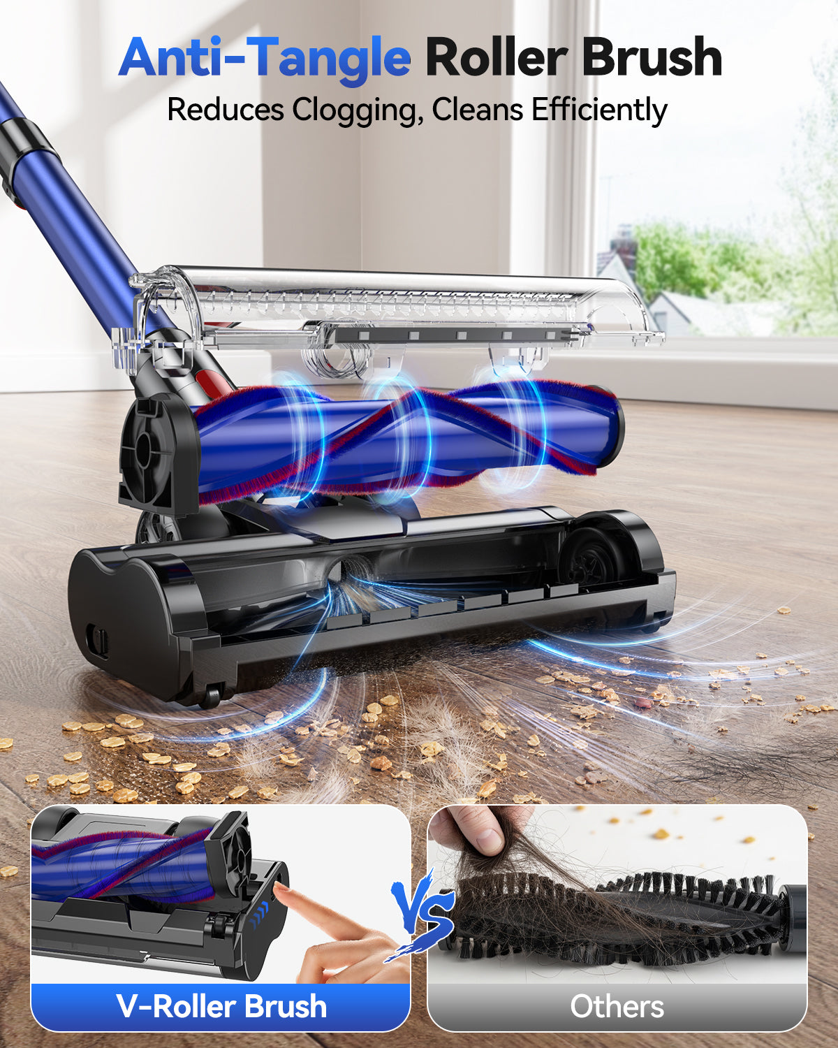 TechRise Basic 550W/45kPa Cordless Vacuum,60Mins Runtime Lightweight Stick Vacuum for Hardwood Floor Carpet Pet Hair