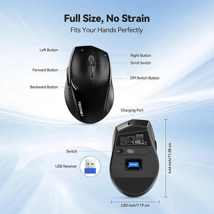 TECKNETTECKNET Wireless Mouse Rechargeable, 6 Button 6400 DPI