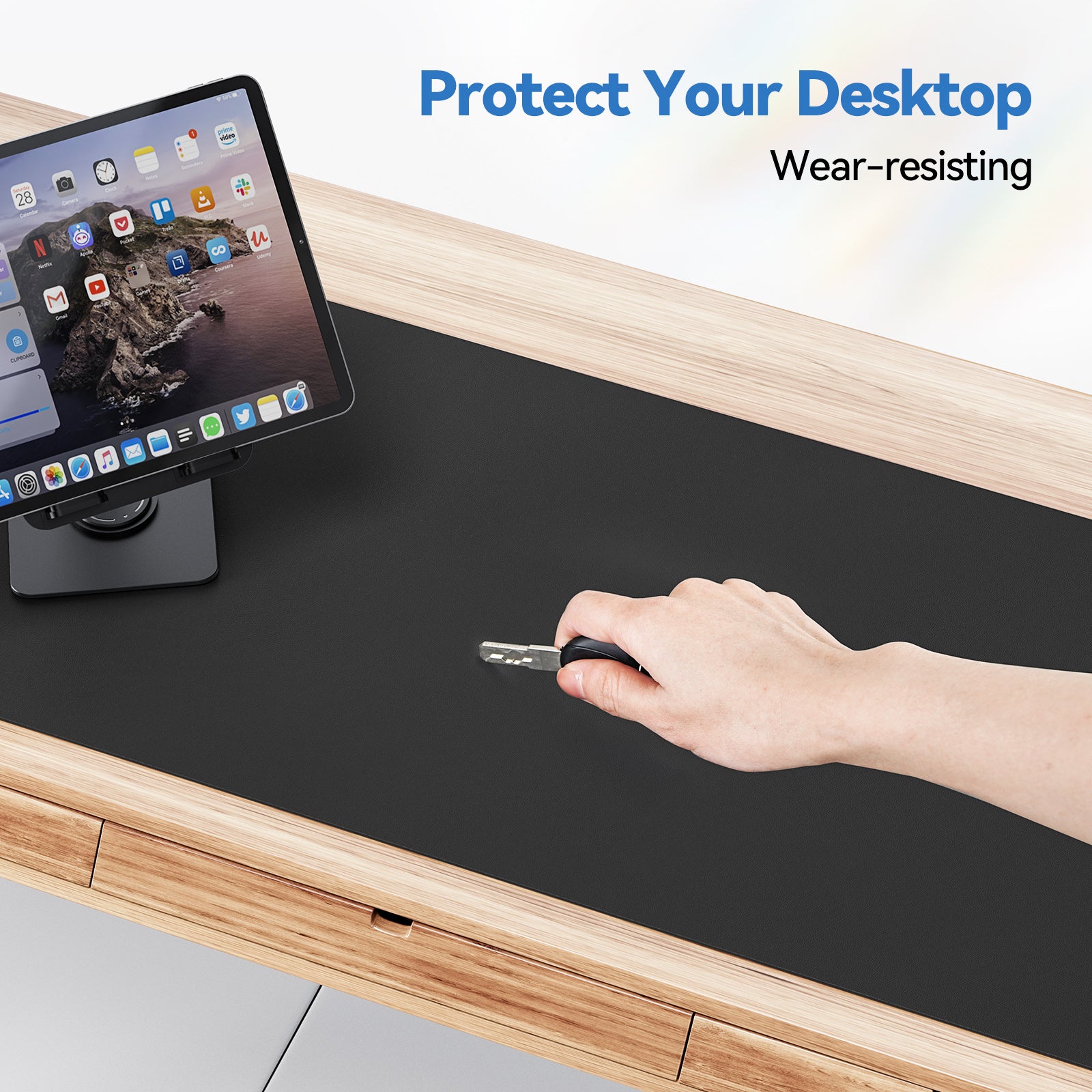 TECKNET 31.5"x15.8" Leather Desk Mat, Large Double-Sided Waterproof Blotter Pad for Office & Home - Grey