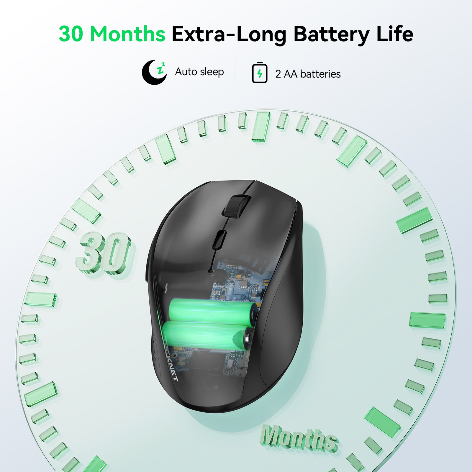 TECKNET Wireless Mouse, 2.4G USB Computer Mouse with 6-Level Adjustable 4800 DPI, Silent Quiet Click,30 Months Battery, Ergonomic Grips, 6 Buttons Portable for PC, Chromebook, Mac - Black