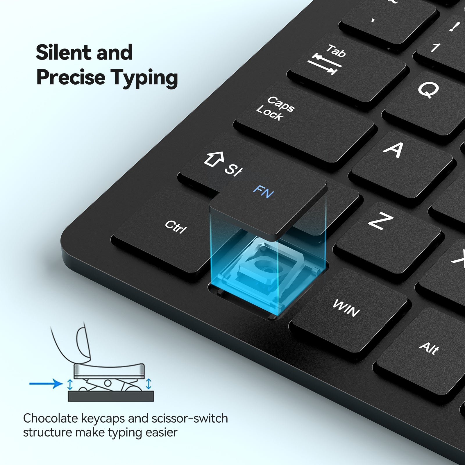TECKNET BASICS 2.4G Wireless Keyboard - Mini Compact Keyboard with Media Hotkeys, 12-Month Battery Life, Compatible with PC, Desktop, Laptop, Smart TV - Black