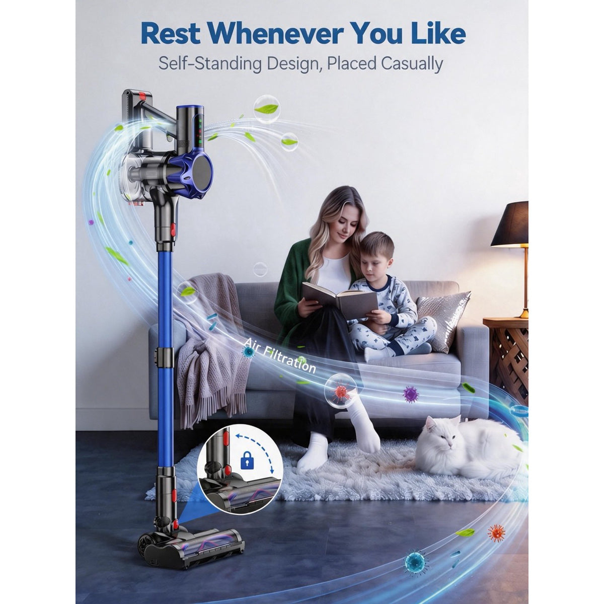 TechRise Basic 550W/45kPa Cordless Vacuum,60Mins Runtime Lightweight Stick Vacuum for Hardwood Floor Carpet Pet Hair