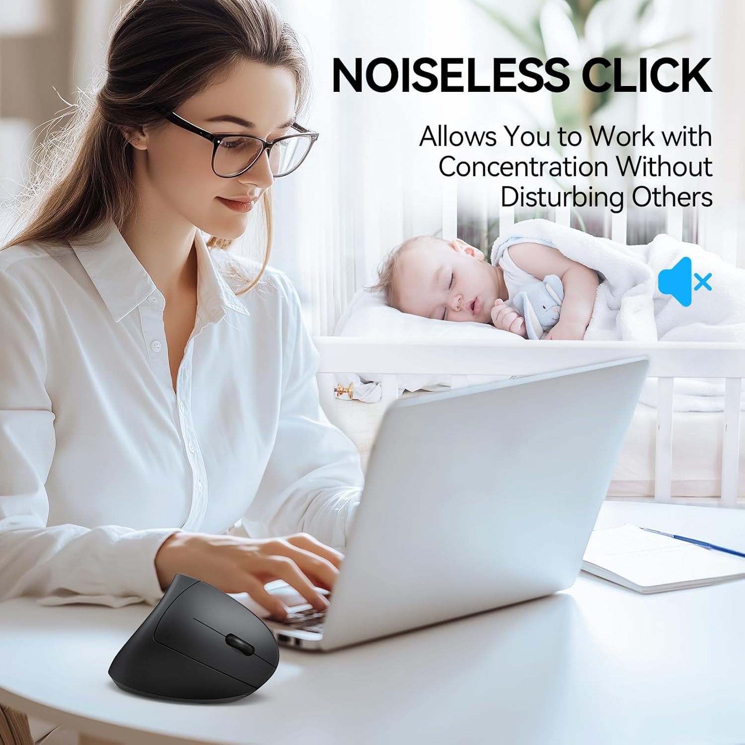 TECKNET Ergonomic Mouse, Wireless Bluetooth Vertical Mouse, 4800 DPI Optical Tracking, 6 Adjustable DPI, Quiet Clicks, 2.4GHz with USB A Receiver, 12 Months Battery, 6 Buttons, Wide Compatibility