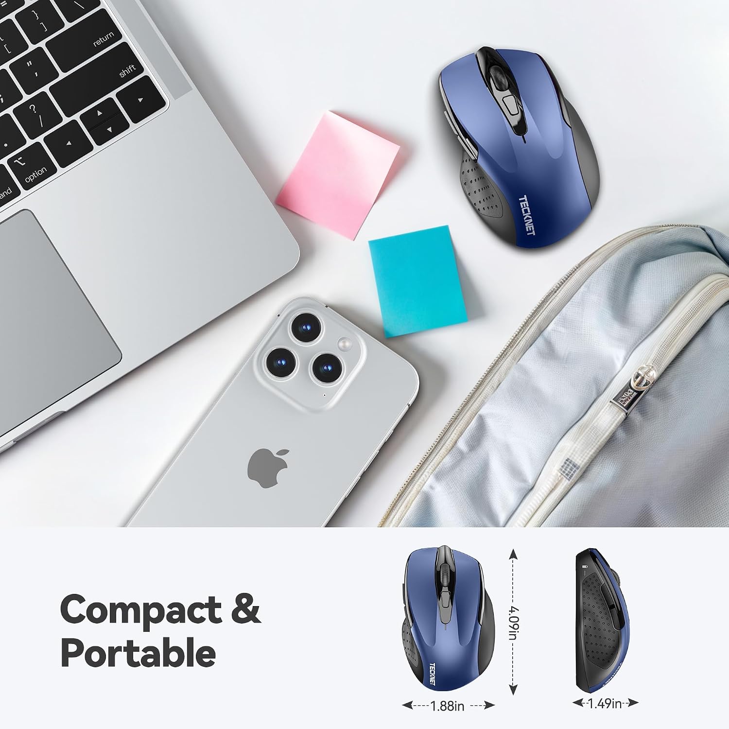 TECKNET BASICS Wireless Mouse,2.4GHz with USB Receiver,Computer Mouse for Laptop,PC,Computer,Chromebook,Notebook,2600 DPI,5 Adjustment Levels