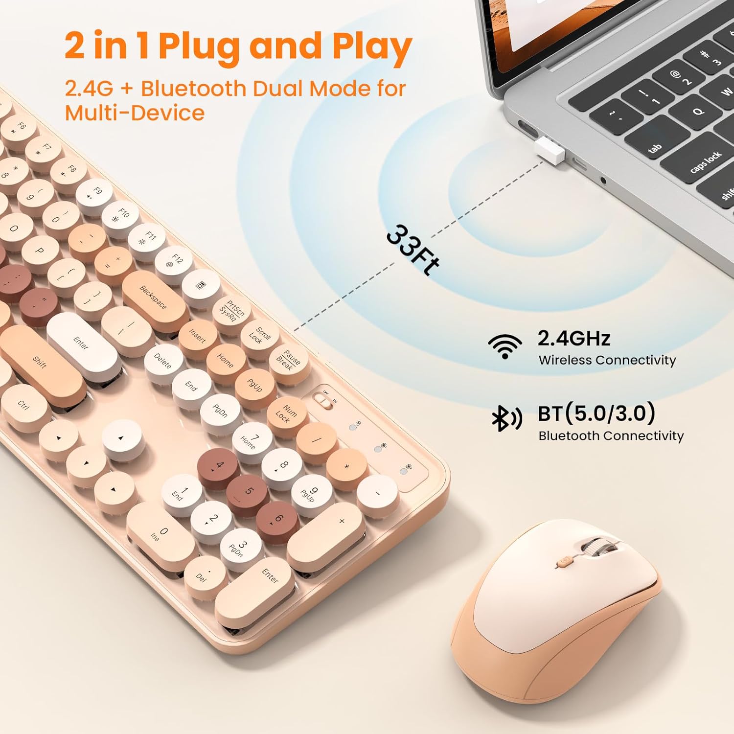 TECKNET Colorful Wireless Keyboard and Mouse Combo